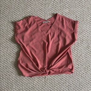 Olive & Oak Pink Dolman Sleeve Tie Front Crop Top